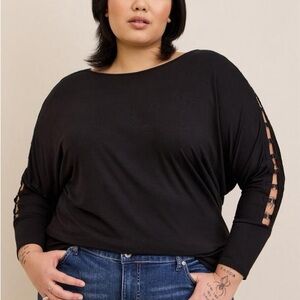 Torrid Black Women's Top with Cut-Out Sleeve Design